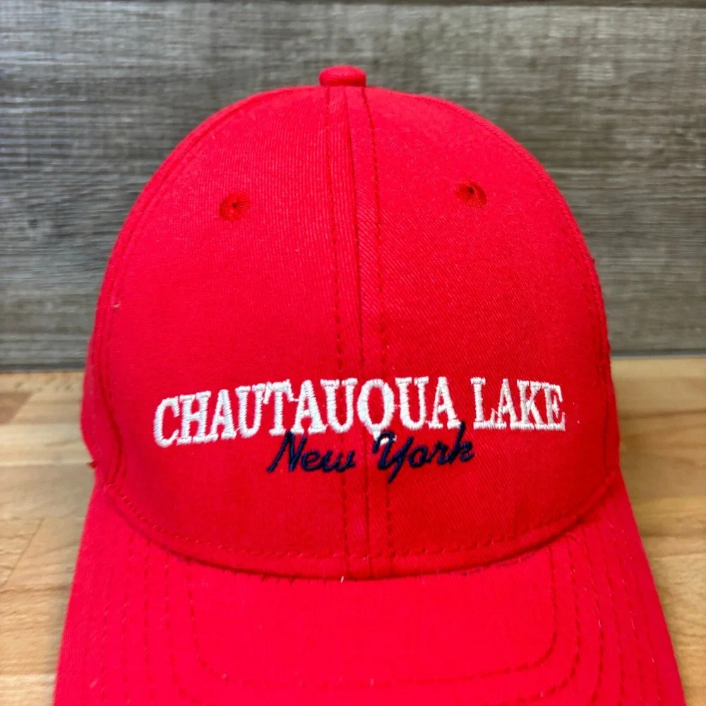 Chautauqua Lake Hat Cap Strap Back Red New York Baseball One Size‎ Adjustable